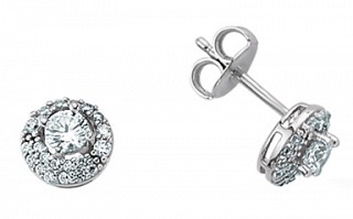925 Sterling Silver Cubic Zirconia Round Halo Micro Pave Earrings