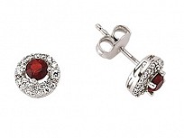 925 Sterling Silver Cubic Zirconia & Ruby Round Halo Micro Pave Earrings