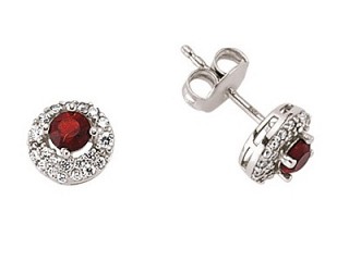 925 Sterling Silver Cubic Zirconia & Ruby Round Halo Micro Pave Earrings