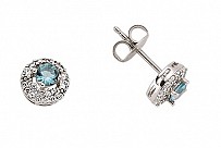 925 Sterling Silver Cubic Zirconia & Topaz Round Halo Micro Pave Earrings