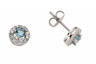 925 Sterling Silver Cubic Zirconia & Topaz Round Halo Micro Pave Earrings