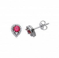 925 Sterling Silver CZ & Ruby Tear Drop Cluster Stud Earrings