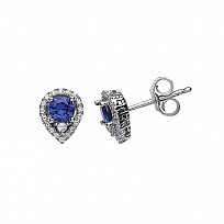 925 Sterling Silver CZ & Sapphire Tear Drop Cluster Stud Earrings