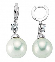 925 Sterling Silver CZ Large Pearl Drop On Siver Hoop