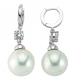 925 Sterling Silver CZ Large Pearl Drop On Siver Hoop