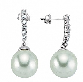 925 Sterling Silver CZ Paerl Drop On Micro Pave Bar Stud