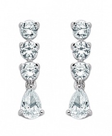 925 Sterling Silver CZ Pear Drop Hanging On 3 Fixed 3mm Stones