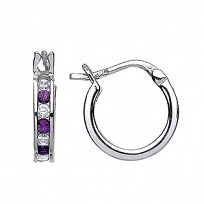 925 Sterling Silver Amethyst CZ Baby Sleeper Earrings