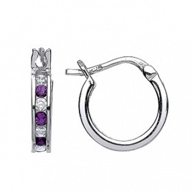 925 Sterling Silver Amethyst CZ Baby Sleeper Earrings