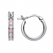 925 Sterling Silver Pink CZ Baby Sleeper Earrings