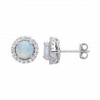 925 Sterling Silver CZ Opal Cluster Stud Earrings