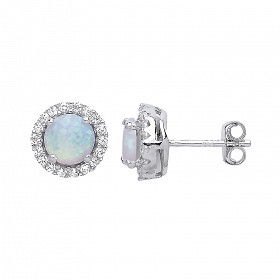925 Sterling Silver CZ Opal Cluster Stud Earrings