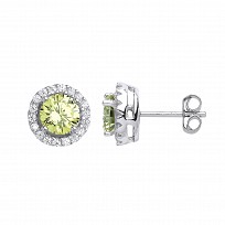 925 Sterling Silver CZ Peridot Cluster Stud Earrings