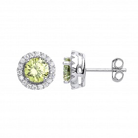 925 Sterling Silver CZ Peridot Cluster Stud Earrings