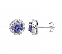 925 Sterling Silver CZ Tanzanite Cluster Stud Earrings