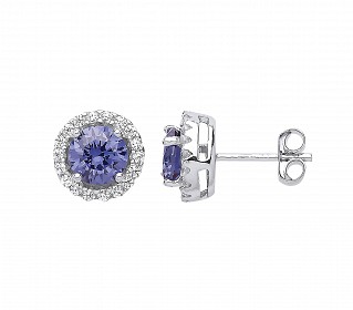 925 Sterling Silver CZ Tanzanite Cluster Stud Earrings
