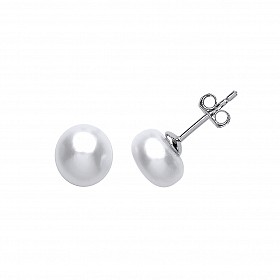 925 Sterling Silver WHITE SHELL PEARL RHODIUM  STUD EARRINGS