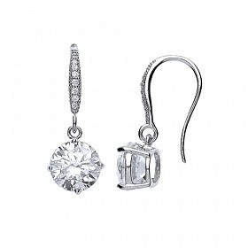 925 Sterling Silver CZ ROUND 8MM RHODIUM DROP EARRINGS