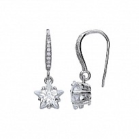 925 Sterling Silver CZ Star 8MM Rhodium Drop Earring