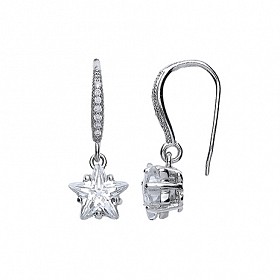 925 Sterling Silver CZ Star 8MM Rhodium Drop Earring