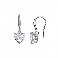 925 Sterling Silver CZ 8MM HEART RHODIUM DROP EARRING