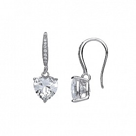 925 Sterling Silver CZ 8MM HEART RHODIUM DROP EARRING