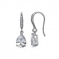 925 Sterling Silver CZ Pear 7*9 Rhodium Drop Earring