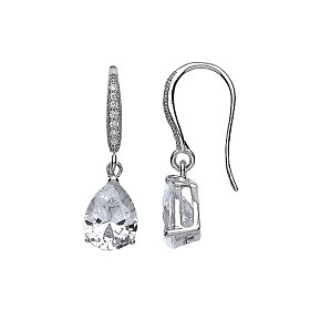 925 Sterling Silver CZ Pear 7*9 Rhodium Drop Earring