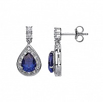 925 Sterling Silver CZ SAPPHIRE  DROP EARRINGS