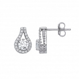 925 Sterling Silver CZ Fancy Drop Stud Earrings