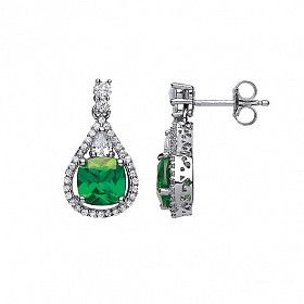925 Sterling Silver CZ & Emerald Fancy Drop Erarings