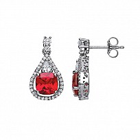 925 Sterling Silver CZ & Ruby Fancy Drop Earrings