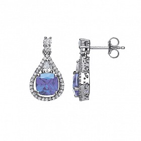 925 Sterling Silver CZ & Synthetic Fancy Drop Earrings
