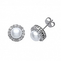 Sterling 925 Sterling Silver Freshwater Pearl & CZ Studs