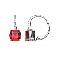 925 Sterling Silver CZ & Ruby Leverback Fancy Drop Earrings