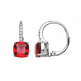 925 Sterling Silver CZ & Ruby Leverback Fancy Drop Earrings