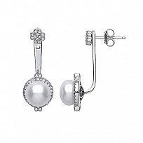925 Sterling Silver CZ & Pearl Two Way Front & Back Drop Earrings