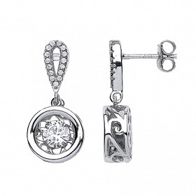 925 Sterling Silver CZ Floating Solitaire Stone Fancy Drop Earrings