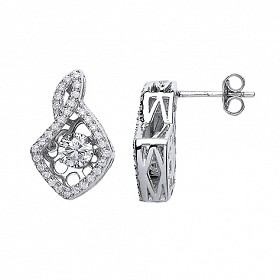 925 Sterling Silver CZ Floating Solitaire Stone Fancy Drop Earrings