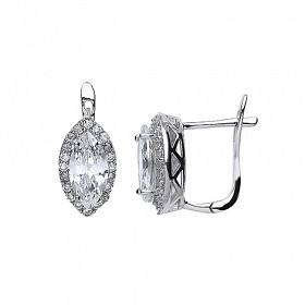 925 Sterling Silver CZ Marquise Leverback Earrings