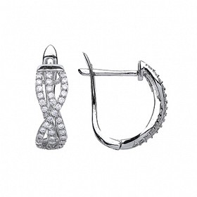 925 Sterling Silver CZ Pave Crossover Hoop Earrings