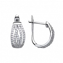 925 Sterling Silver CZ Pave Set Crossover Hoop Earrings