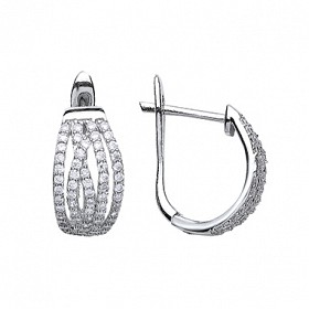 925 Sterling Silver CZ Pave Set Crossover Hoop Earrings