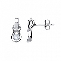 925 Sterling Silver Single CZ Love Knot Pierced Drop Earrings
