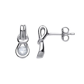 925 Sterling Silver Single CZ Love Knot Pierced Drop Earrings