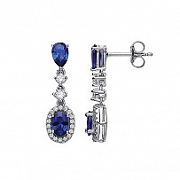 925 Sterling Silver CZ & Sapphire Fancy Drop Earrings