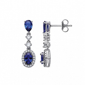 925 Sterling Silver CZ & Sapphire Fancy Drop Earrings