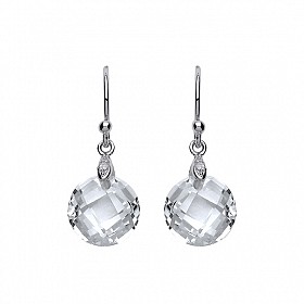 925 Sterling Silver CZ Fancy Drop Fish Hook Dangle Earrings