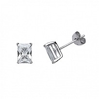 925 Sterling Silver Cubic Zirconia Emerald Cut Studs
