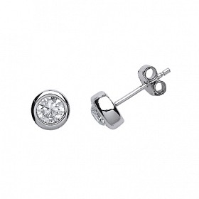 925 Sterling Silver Cubic Zirconia Rubover Studs